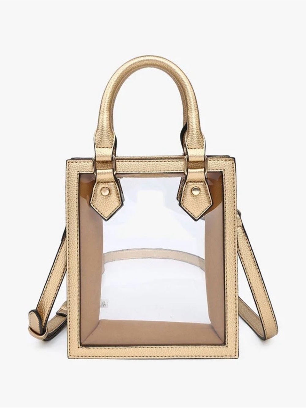 Elise Clear PVC Gold Trim Mini Tote Crossbody Bag | Transparent Top Handle Purse